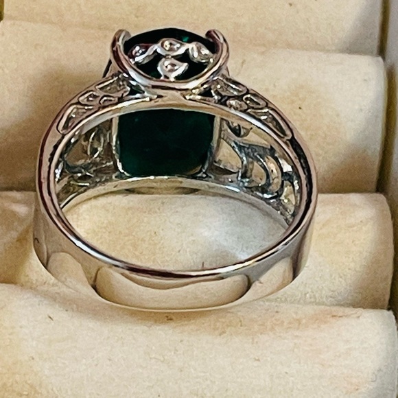 Sterling Silver 925 Green Quartz Gemstone Filigree Ring Size 9.75-10 Jewelry - Picture 3 of 8
